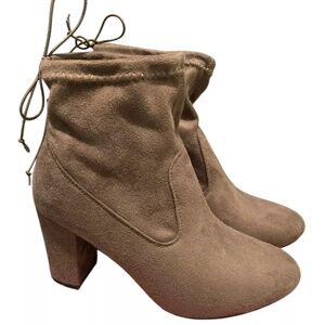 Betani Women's Milada-21 Faux Suede Pointed Toe Block Heel  Ankle Boots W Tie